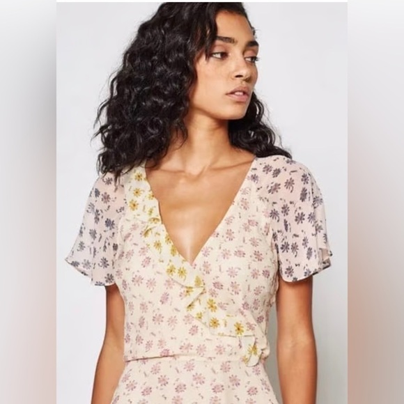 Joie Orita Silk Colorful Floral Print Flutter Sleeve V Neck Midi Dress Size 6 - Picture 6 of 15